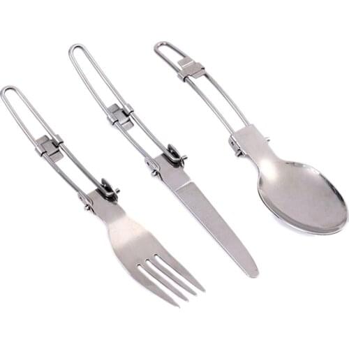 3pcs Stainless Steel Cutlery Set Folding Spoon Fork Cutter Dinnerware For Outdoor Camping Picnic Home Kitchen Camping Tableware