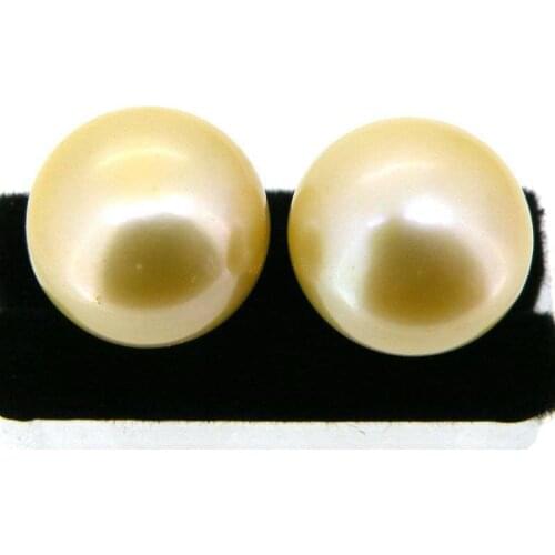 Natural AAA+++ berad champagne south sea pearl earring 18k yellow gold