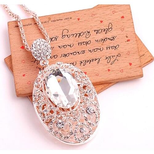 Charming Sweater Pendant Necklace For Women Ladies Wedding Party Chain Pendant Jewellery Fashion Crystal Zircon Accessories Gift
