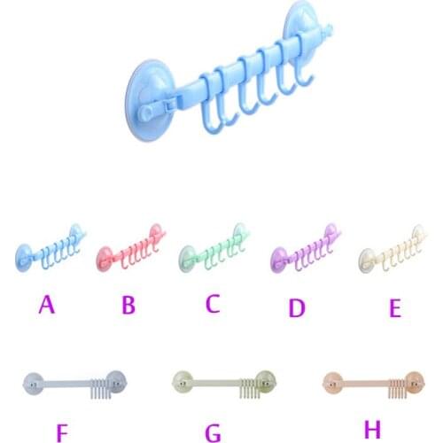 2021 Whosale Locking type 6 hooks powerful suction cup Storage rack household wall bathroom plastic kitchen seamless towel hook