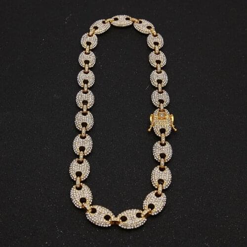 The Bling King Coffee Bean Link 13mm Zinc Alloy Rhinestone Necklace Vintage Gold Punk Choker Chain Charms Jewelry Dropshippng