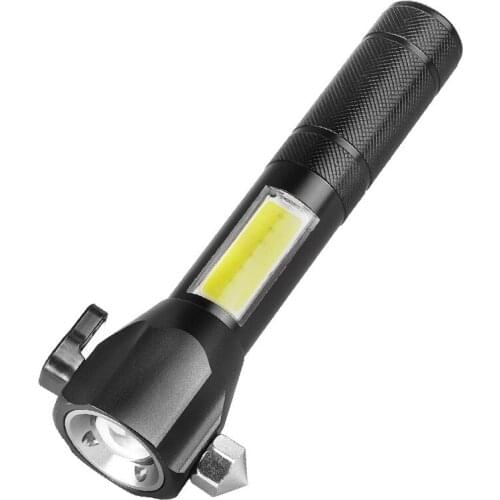 Strong light flashlight T6 car window breaker side work light USB charging outdoor LED self-defense small flashlight