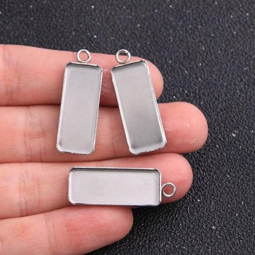 6pcs 11*26mm Inner Size Stainless Steel Rectangle Cabochon Base Setting Diy Blank Pendant Tray For Necklace Making
