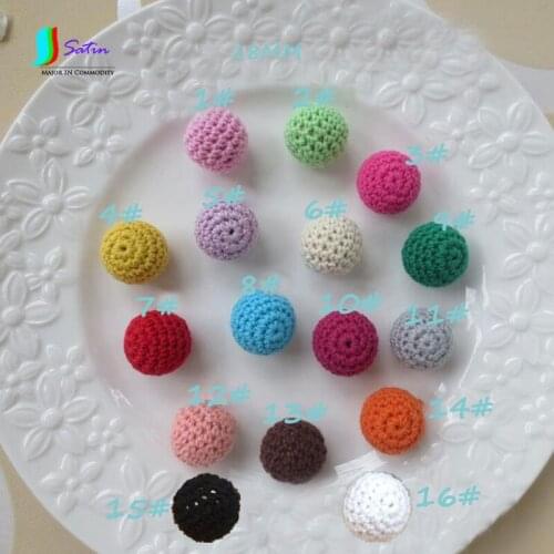 Coloured Beads DIY Craft Accessories Crochet Ball Round Woolen Wooden Bead With Hole S0147 18MM 16Colors 40PCS