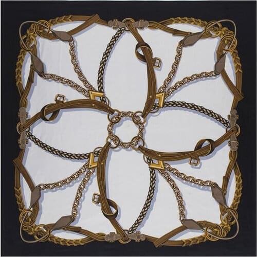 130*130cm Twill Luxury Brand Bandana Chain Printing Silk Scarf For Women Large Square Scarves Satin Headband Shawls Stoles Hijab