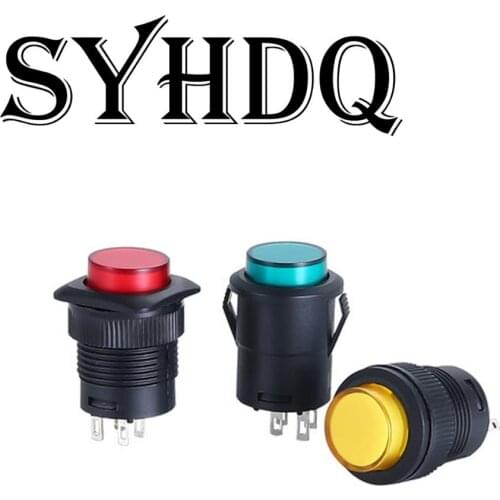16mm self-locking/self-resetting LED illuminated push button switch, 4-pin R16-503, 250V3A, 2PCS
