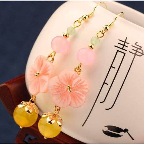 MYWINY nature shell flower dangle earrings ethnic long nature stones earrings vintage fashion jewelry for women and girl of gift