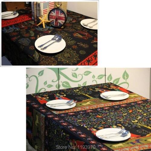 Indian Style Beautiful Lady Elephant Linen Cotton Table Cloth Restaurant Party Rectangular Table Cover Square Tablecloth 1031ZB