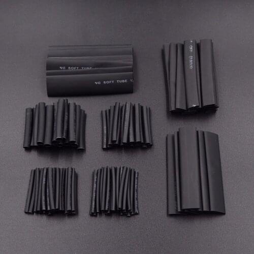 127pcs/lot Heat Shrink Tubing 7.28m 2:1 Black Tube Car Cable Sleeving Assortment Wrap Wire Kit with Polyolefin Tub