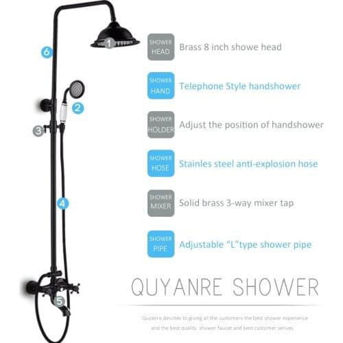 Vidric Vidric Bronze Black Shower Faucet Set Ceramic Handshower Commodity Shelf Dual Handles Mixer Tap Swivel Tub Spout Bath Sho