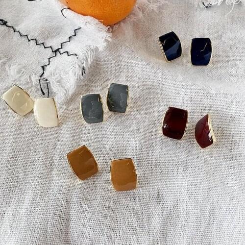 Vintage Colorful Enamel Earrings 2021 New Cute Square Glaze Stud For Women Beautiful Simple Geometric Earing Fashion Jewelry