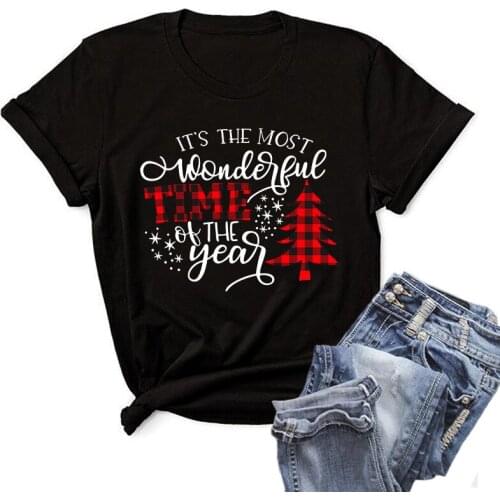 Printing Christmas Tree Tee Top Woman Summer T-shirt Christmas Woman T Shirt