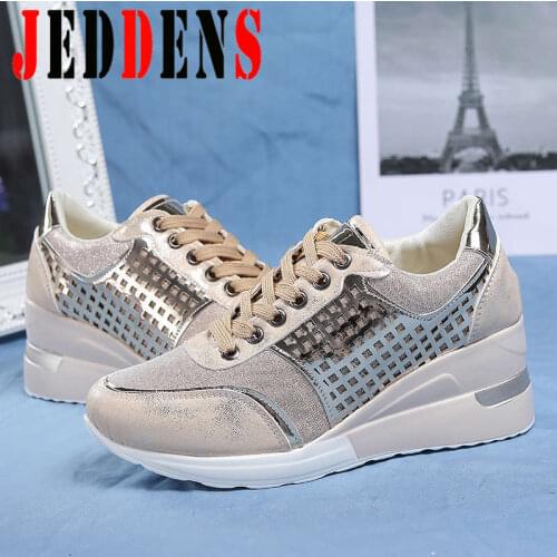 Large Size Womens Running Shoes Platforms Woman Sports Shoes Gold Silver Sneakers Height Increasing Brand Ladies Footwear W4