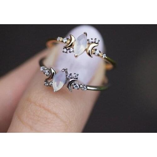 New Rhinestone Opal Horse Eye Moon Rings For Women Gold Color Engagement Rings Crystal Ring Jewelry Gifts