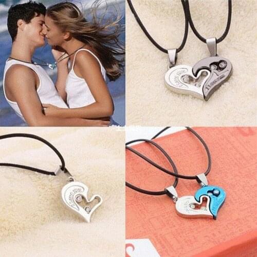 1 pair Fashion Couple Heart-Shaped Necklace I Love You Pendant Necklace Jewelry Lovers Necklace Best Friends Valentines Gift
