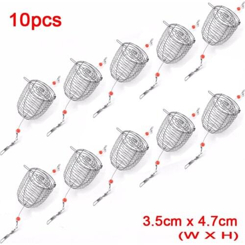 10pcs/Lot 3.5cm x 4.7cm Stainless Steel Wire Fishing Lure Cage Small Bait Basket Feeder Holder Fishing Trap Tackle Accessories