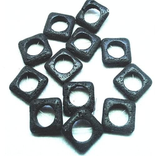 12PCS Nature Black Lava Stone Loose Beads Square Shape 25MM For Charms Jewelry Making Accessories Free Shipping