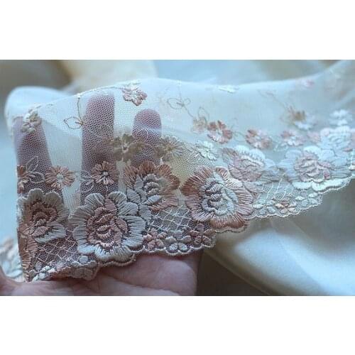 2 Yards Lace Trim Flowers Floral Embroidered Light Yellow Tulle Lace 8.26 Inches Wide High Quality