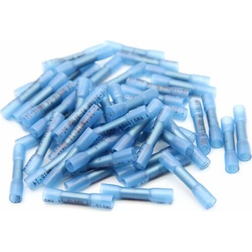 200/100/50pcs Blue Heat Shrink Butt Connectors Wire Connectors Insulated Marine Copper Wire Electrical Kits Crimping Terminals
