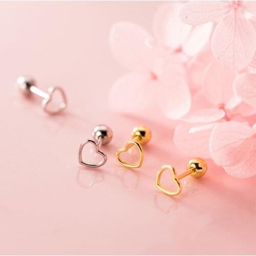 AIFENAO Real 925 Sterling Silver Hollow Heart Earrings For Women Trendy Screw Ear Studs Minimalist Fine Jewelry Girls Kids Gifts