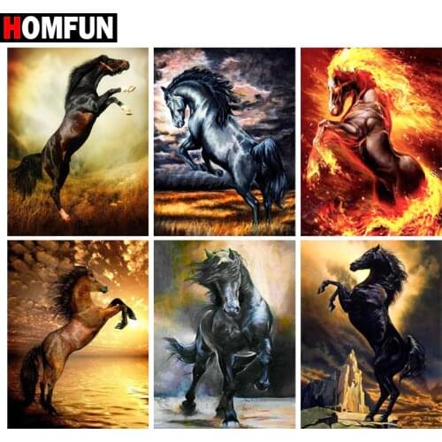 HOMFUN DIY Diamond Painting "Animal horse" Full Drill Square Round Diamond Embroidery 5D Cross Stitch Decoration Home