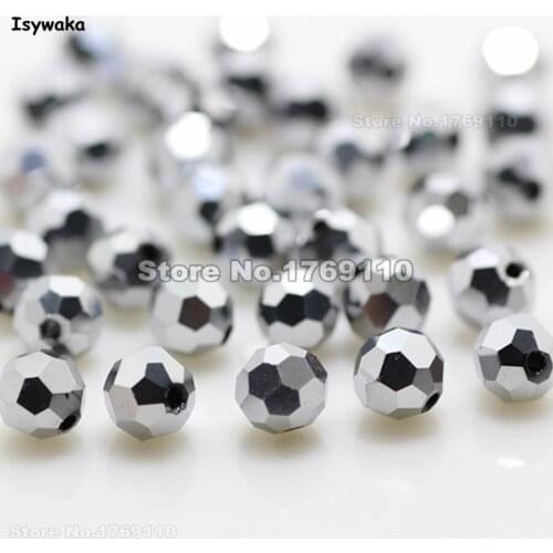 Isywaka 100pcs Shining Silver Color Round 6mm Faceted Austria Crystal Beads Glass Beads Loose Spacer Bead for DIY Jewelry Making