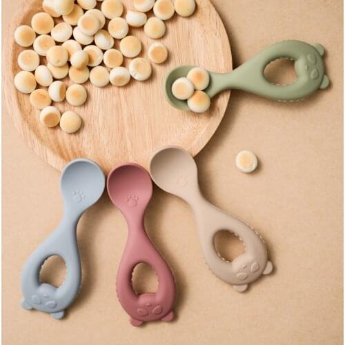 4 Colors Baby Silicone Spoon Creative Bear Feeding Tableware Non-Slip Baby Learning Care Product Food Grade Waterproof Tableware