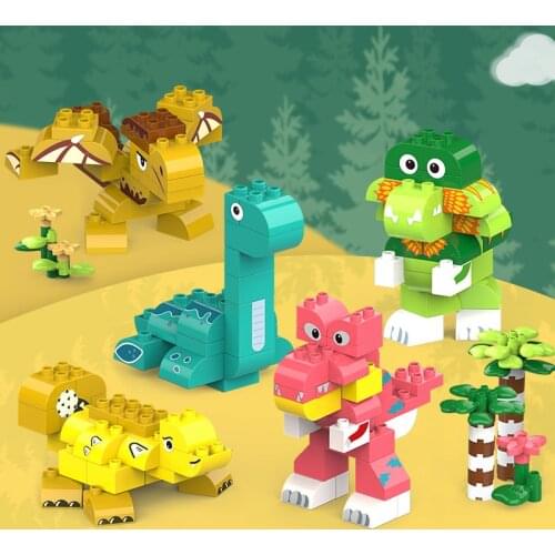 Montessori Dinosaurs Blocks Toys For Baby Boys 3 Years Old Big Size DIY Building Blocks For Children Kids Educational Bricks Toy