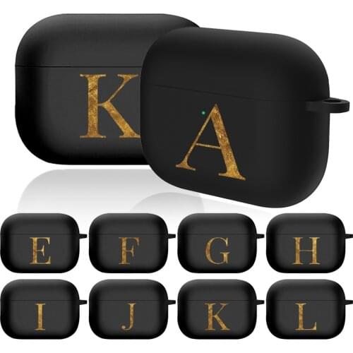 For Apple AirPods Pro A2084 /AirPods Pro A2083 Gold Initial Letter Series Pattern Bluetooth Wireless Silicone Earphone Cases