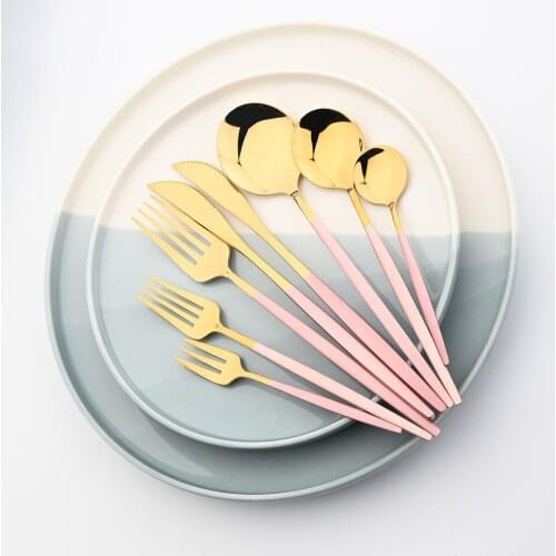 JANKNG Pink Gold Cutlery Flatware Set Wedding Party Stainelss Steel Silverware Dinnerware Fork Spoons Knives Dessert Tableware