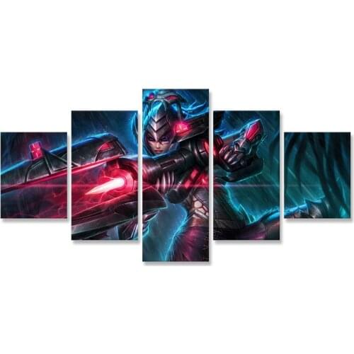 Wall Art Painting LoL Girl Caitlyn 5 Panels Modular Pictures Game Poster Paintings for Living Room on The Wall