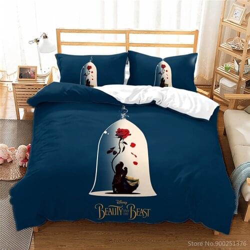 Creative Beauty and The Beast Bedding Set Queen King 3D Disney Cartoon Duvet Cover Set Home Textile Bedclothes for Kids Adults