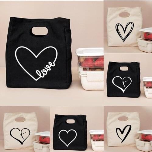 Love heart print Portable Lunch Bags Thermal Insulated Bento Box Tote Cooler Handbag Dinner Container School Food Storage Pouch