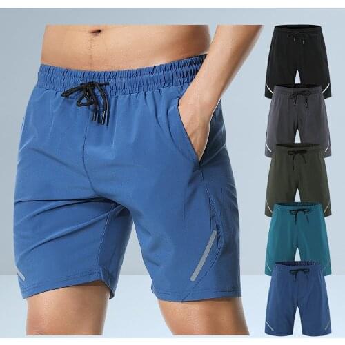 Pocket Mens Blue Shorts Polyester Running Sport Shorts for Men Summer Elastic Solid Drawstring Belt Beach Shorts Training Pants