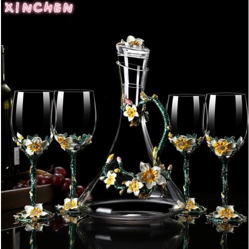 XINCHEN European Enamel Red Wine Glass Decanter Set Creative Crystal Glass Champagne Goblet Wedding Gift