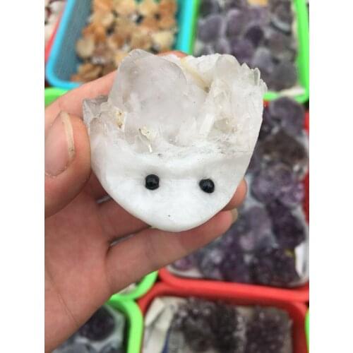New fashion lovely natural white transparent quartz crystal tufted hedgehog clusters carved sculpture head sculpture healed