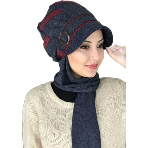 New Fashion Hijab Women 2021 Muslim Hijab Islamic Scarf Hijab Hijab Scarf Navy Blue Passionflower Model Burgundy Striped Buckle