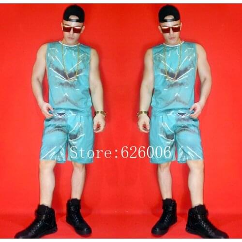 Newly Nightclub Male Singer Popular printed hip-hop Vest Costumes Set Stage Show dance performance clothing set