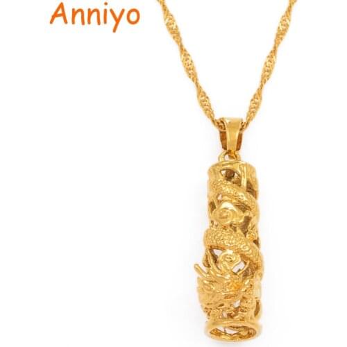 Anniyo Auspicious Dragon Pendant Necklace Women Girls Gold Color Jewelry Mascot Ornaments Lucky Necklaces Gifts #014007