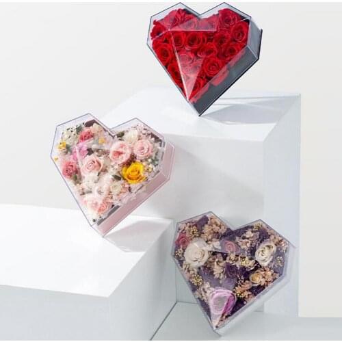 Heart-shaped Present Box Flower Gift Holde Transparent Flower Box Acrylic Rose Flower Wrapping Box for Valentines Day