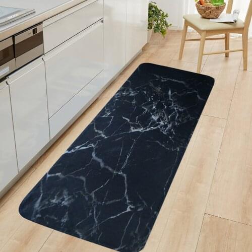 1 PC Anti-Slip Kitchen Carpet Black White Marble Printed Entrance Doormat Floor Mats Carpets for Living Room Bathroom Mat Rugs