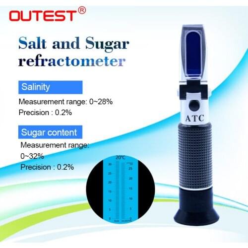Refractometro Brix 2 in 1 Food Salinity with Sugar Refractometer Salinity Measure Range 0-28% Sugar Measure Range 0-32