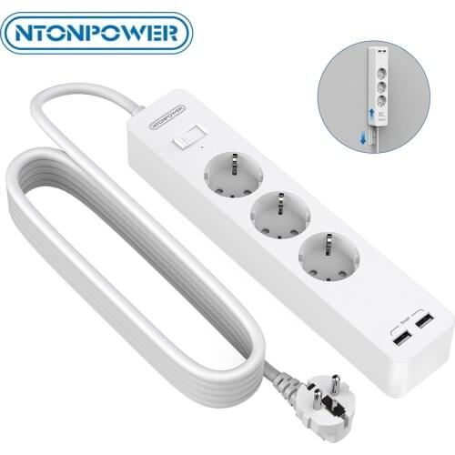 NTONPOWER Wall Mounted Power Strip with 3M Extension Cord Multiple Protection Network Filter for Home Extension Socket EU Plug