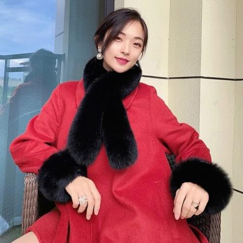 Genuine Real Fox Fur Scarf Collar Women Winter Knitted Natural Fox Fur Scarves Fashion Warm Soft Double sided Muffler Female