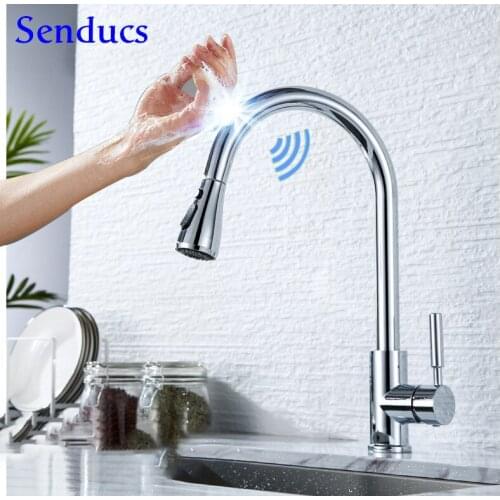 Chrome Sensor Kitchen Faucet Senducs Pull Out Kitchen Sink Faucet New Arrival Touch Kitchen Mixer Tap Hot Cold Kitchen Faucets