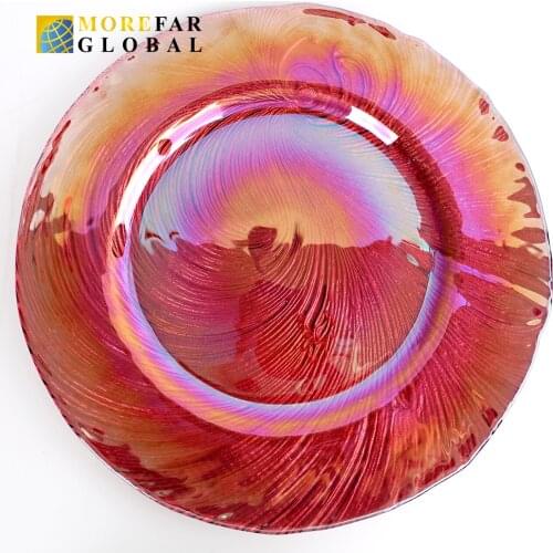 Glass Beautiful Design Charger Plate For Party And Wedding Red And Rainbow Fancy Event Decoration Dinner Plates