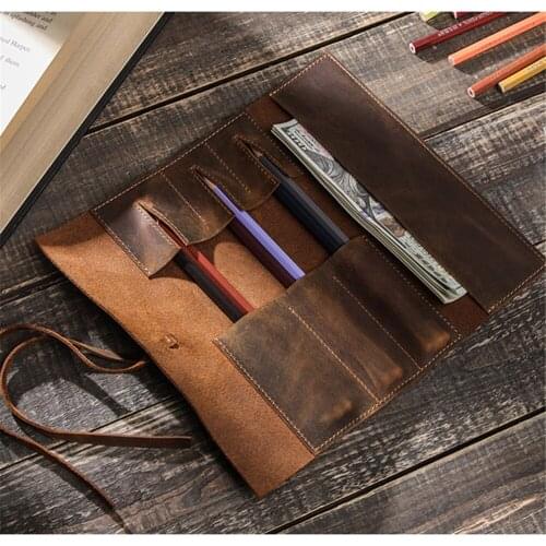 Roll-Up Pencil Case Storage Bag Pen Curtain Leather Vintage Roll Pen Pouch