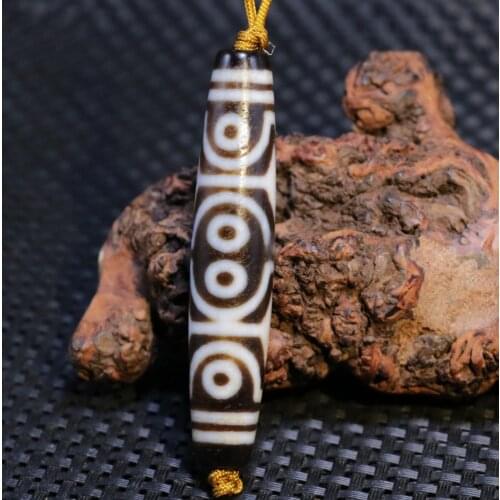 Magic Power Tibetan Old Agate 8 Eye Tiger Tooth Long dZi Bead Totem Amulet 78MMD Timestown