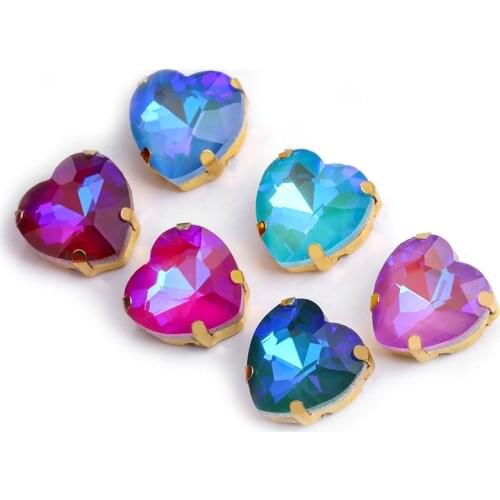 XiChua New Ordinary Glass Heart Mocha Fluorescence With Claw Crystal Sew On Rhinestone DIY Clothing Decoration Jewelry Making
