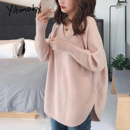 Yitimoky Oversize Winter Sweater Clothes Women Soft Autumn 2021 Pullover Harajuku Tops Korean Fashion Cashmere V Neck Loose New